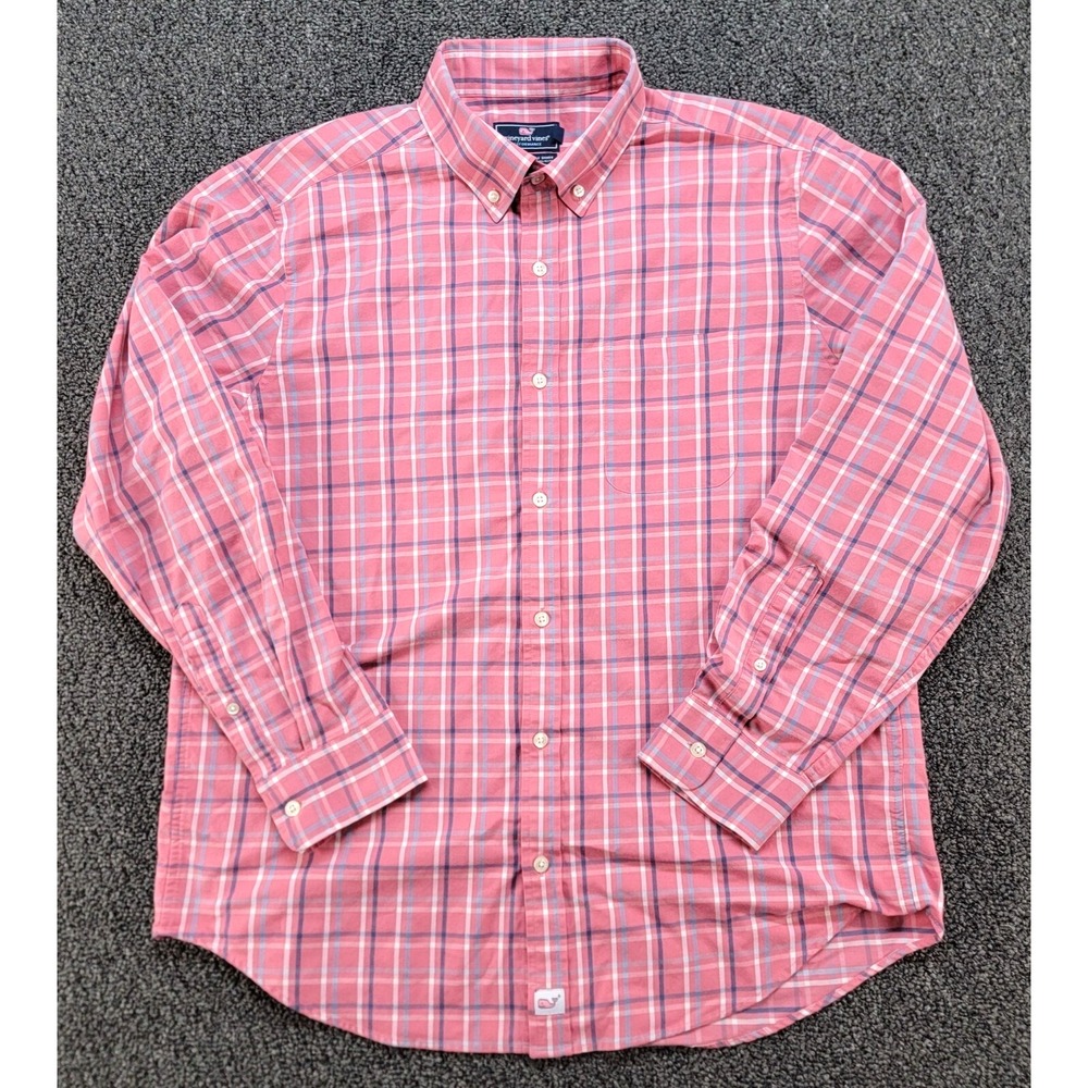 Vineyard Vines Shirt Mens Large Pink Murray Performance Classic Fit Preppy Golf